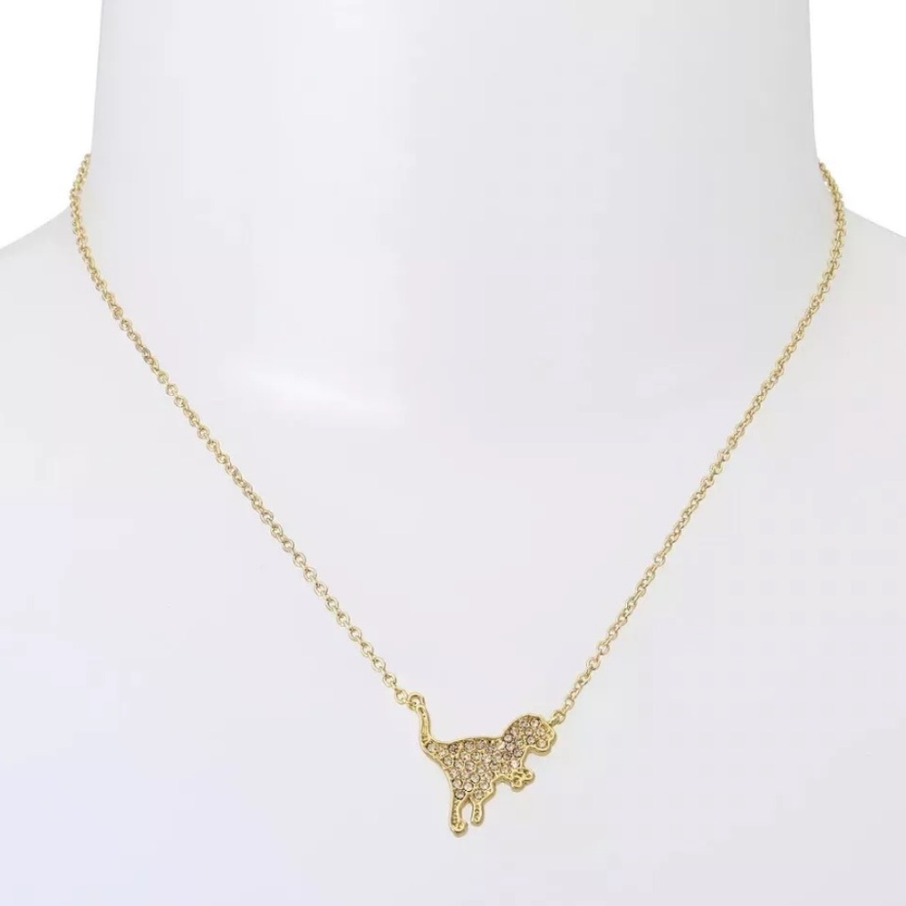 🦖NWT COACH Signature Pave Diamond Gold Rexy T-Rex Necklace + Dust Bag - Picture 3 of 4